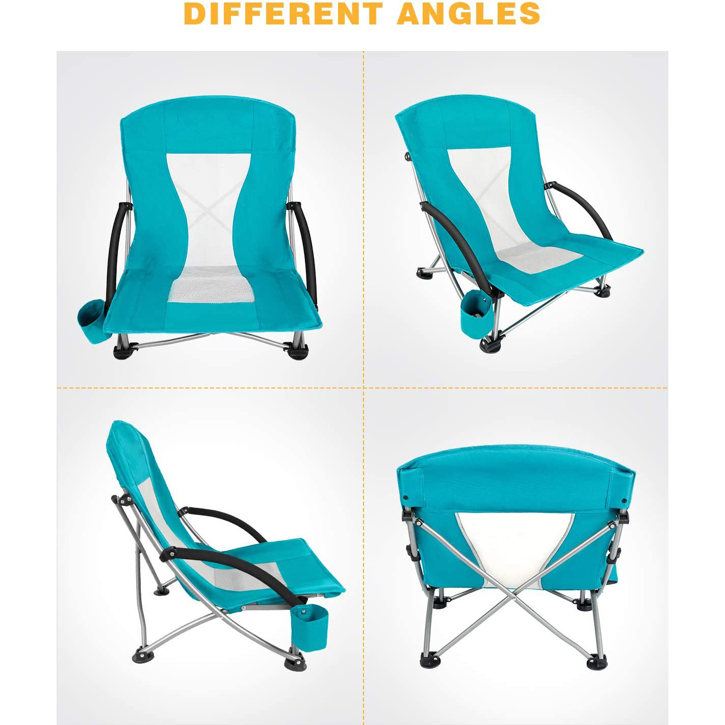 Low Sling Beach Chair for Camping Concert Lawn, Low and High Mesh Back Two Versions