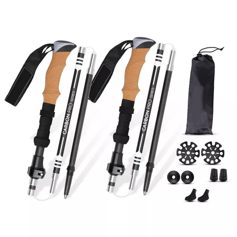 Outdoor Custom Nordic 5-section ultralight 3k Carbon Fiber collapsible Folding Hiking Trekking Poles Walking Stick