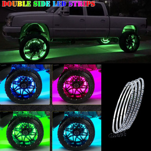 15.5inch 17inch APP Multi-Colors 4 Lights Car Tire Lights Double Row Dual Raw RGB Led Wheel Ring Lights