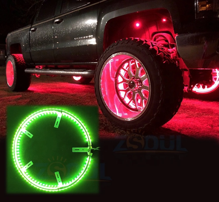 17 inch App Controlled Dream Chasing Flow Double Row Illuminated Truck LED Wheel Rings Lights Tire Light