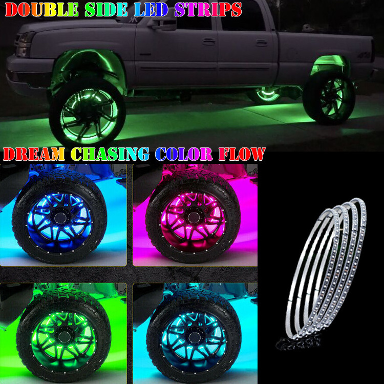 Double Row Illuminated Dream Chasing Flow Truck LED Ring Wheel Cover Lights for Jeep Off Road