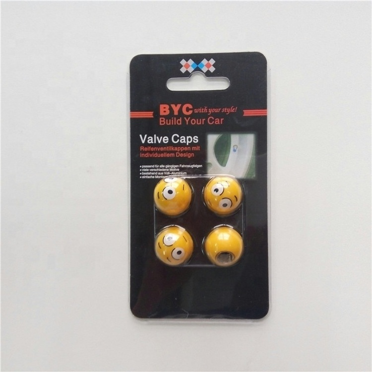 Plastic Customized Yellow Smile Face Auto tyre wheel valve dust caps