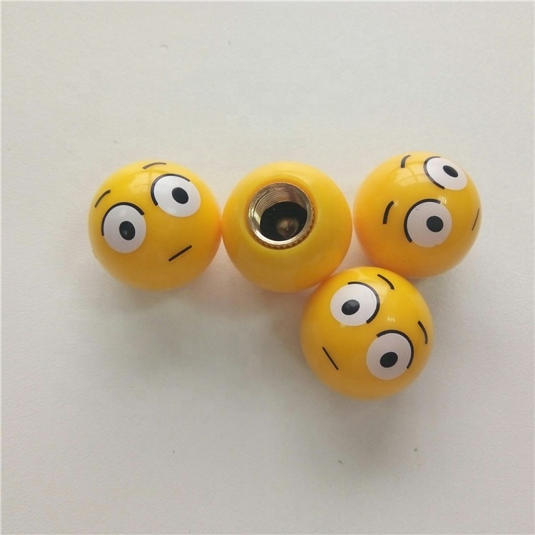 Plastic Customized Yellow Smile Face Auto tyre wheel valve dust caps