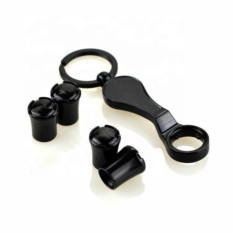 Universal 4Pcs Spanner Wrench Black Wheel Tire Stem Valve Caps Car Air Tire Valve Dust Caps