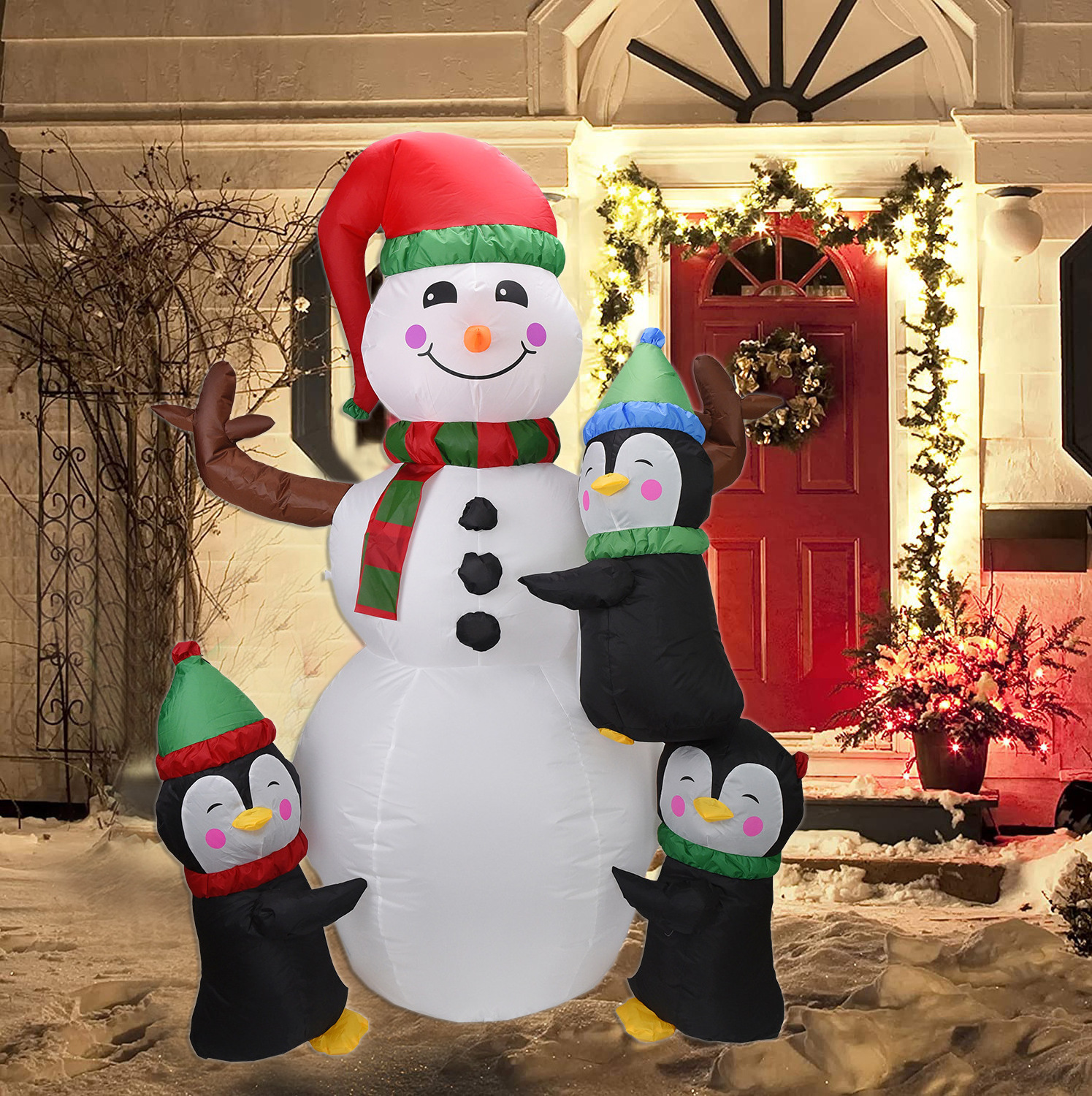 Merry Christmas Night Yard Decoration Cute Inflatable Snowman Custom Christmas Inflatables with Colorful LED Light