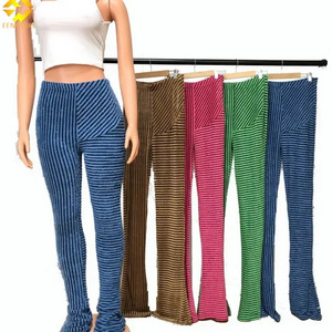 Fall 2023 Women Clothes Fuzzy Stacked Flare Pants Fashion Fur Stripes Flare Pants High Waist Stretchy Stacked Pants