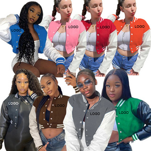 Custom Chenille Patches Fall 2024 Women Clothes Coat Blank Varsity Jacket Leather Long Sleeve Crop Bomber Baseball Women Jacket