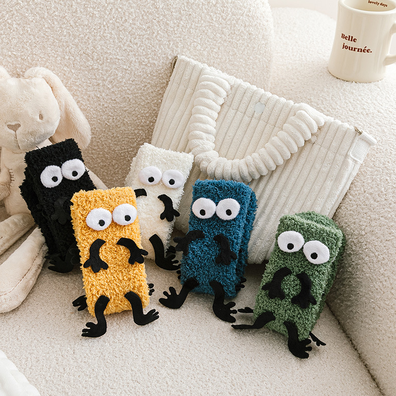 kids fuzzy socks with hands 3D cute cartoon children socks winter thickened warm Coral velvet socks for children