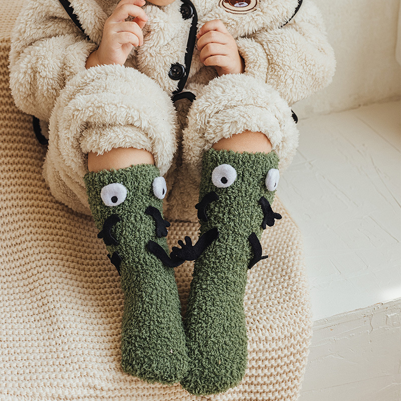 kids fuzzy socks with hands 3D cute cartoon children socks winter thickened warm Coral velvet socks for children