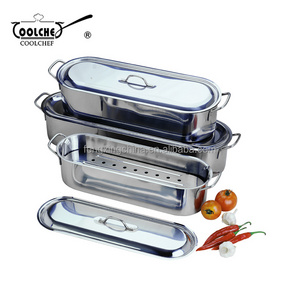 Hot Sales Stainless Steel 3pcs Fish Poacher Fish Steamer with Rack