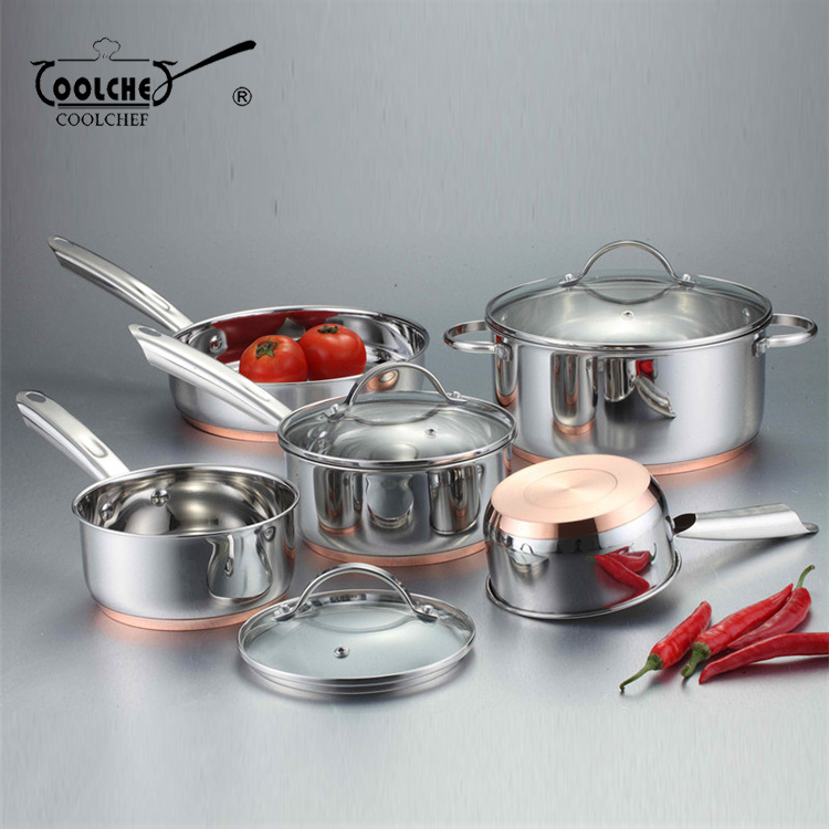 8pcs Stainless Steel Cookware with Copper Bottom Casserole Saucepan