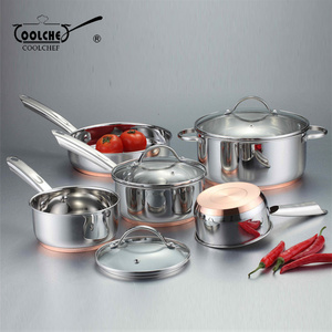 8pcs Stainless Steel Cookware with Copper Bottom Casserole Saucepan