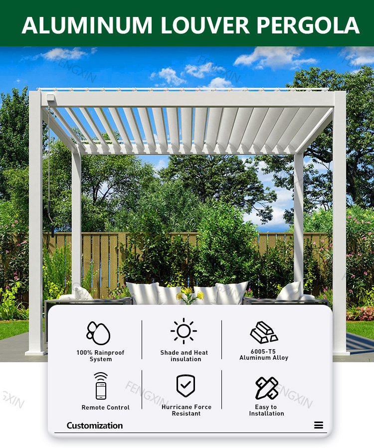 Four seasons 4*3 3*4 Motorized electric aluminum pergola outdoor aluminum with sides roof pergola