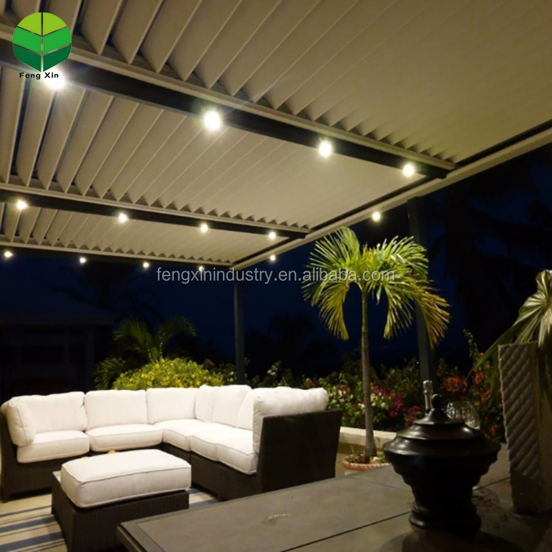 Waterproof Aluminum Pergola Outdoor Louvered Roof Pergola Kits Electric Opening Garden Pegola with LED Light