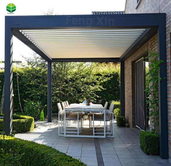 Four seasons 4*3 3*4 Motorized Electric Modern Garden Outdoor Aluminum Louvered Pergola Pavilion Gazebo Pergole with Sides Roof