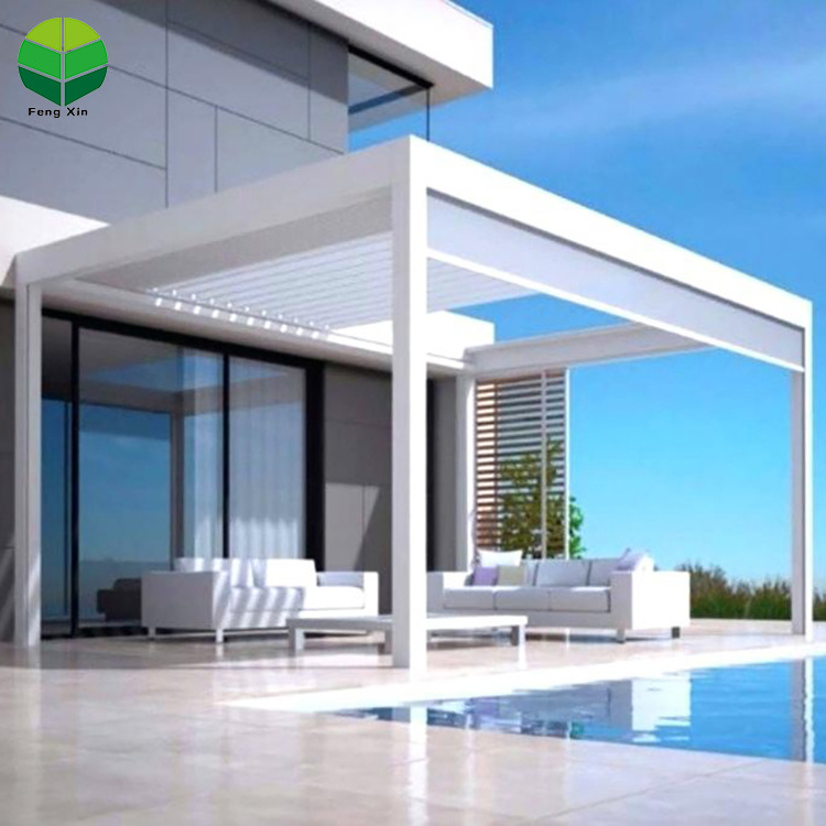 Modern Design aluminum pergola  with adjustable shade Pergola with glass sliding doors