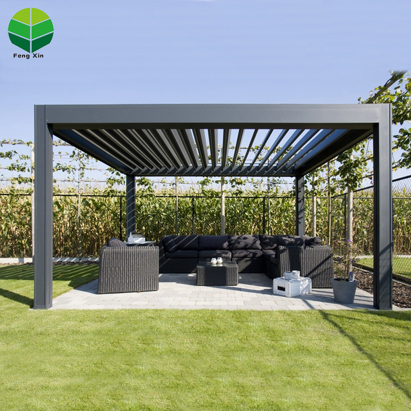 Modern Design aluminum pergola  with adjustable shade Pergola with glass sliding doors