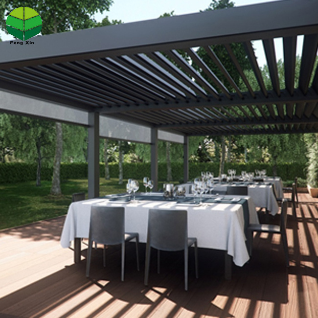 Waterproof Custom Motorized Outdoor Pergola with Side Retractable Roof Aluminum Modern Bioclimatic Pergola