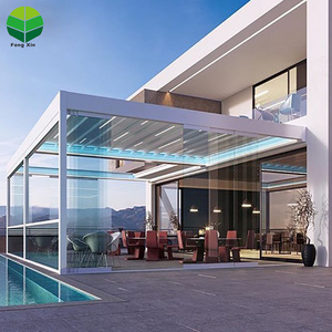 Modern Design aluminum pergola  with adjustable shade Pergola with glass sliding doors