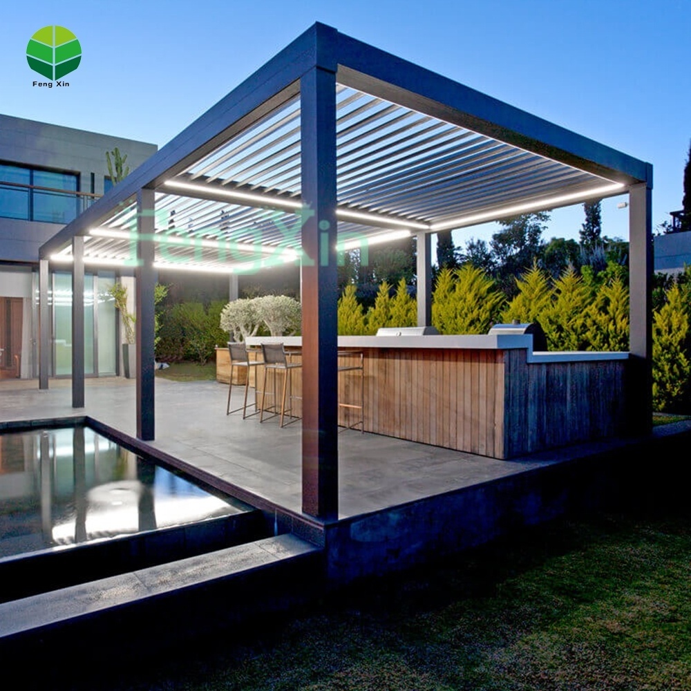 Waterproof Aluminum Patio Coverings Electric Opening Roof System Garden Pergola with Zip Screen