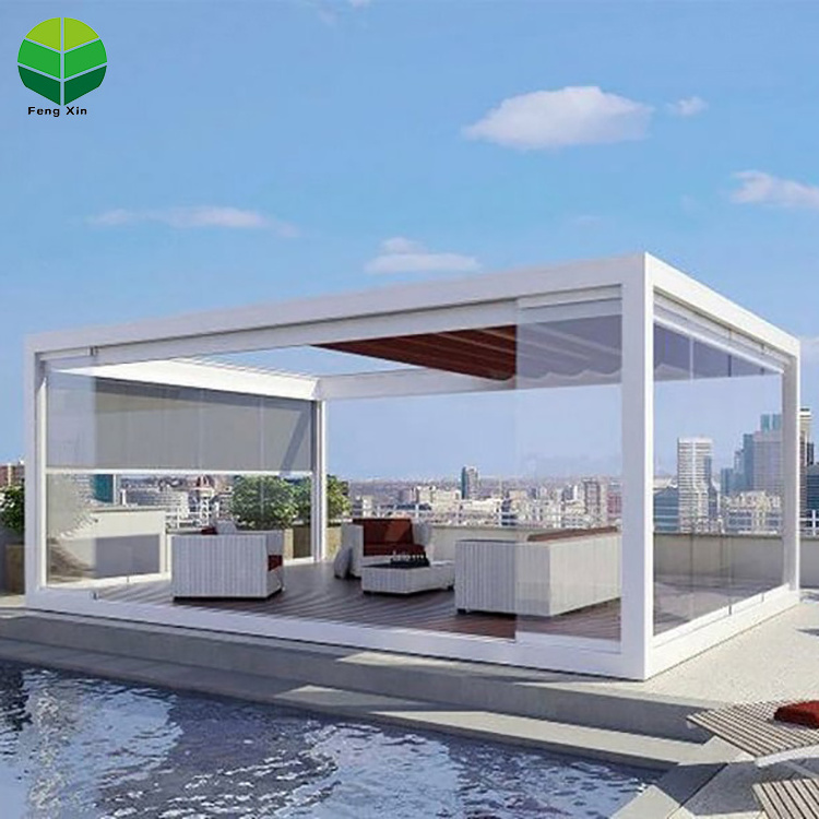 Motorized roof sun shades pergolas pool gazebo de metal baratas pergolas-de-metal