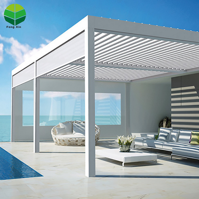 Retractable aluminium jalousie pergola roof shutter pool gazebo