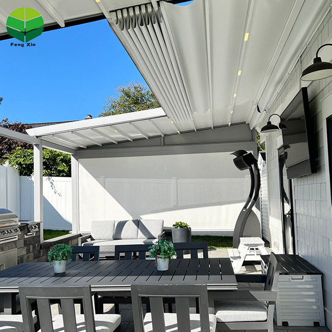 Outdoor Patio Pergola PVC Waterproof Roof Cover Retractable Awning Pergola Retractable for Commercial Hotel