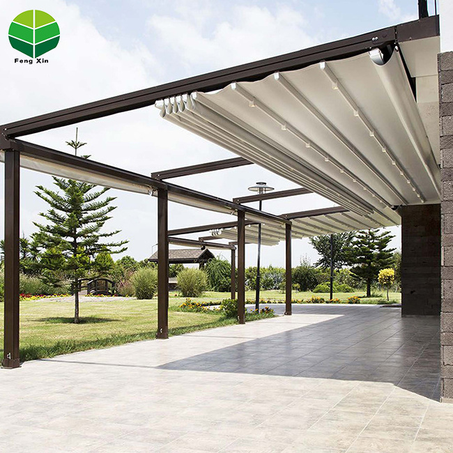 Fabric Roof Motorized Pergola Outdoor Retractable Pergola Factory Electric PVC Pergola with  Rain Sensor