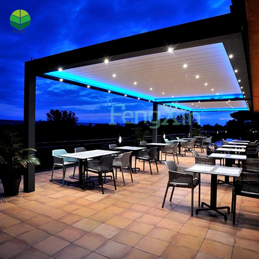 Waterproof Aluminum Patio Coverings Electric Opening Roof System Garden Pergola with Zip Screen