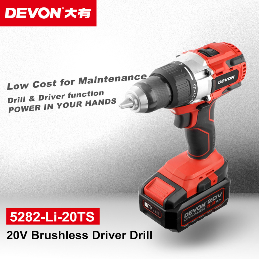 Devon 5282-Li-20TS Wholesale Lithium-ion Power Tools 20v Electric Cordless Brushless Drill Driver power tools manufacturer Only