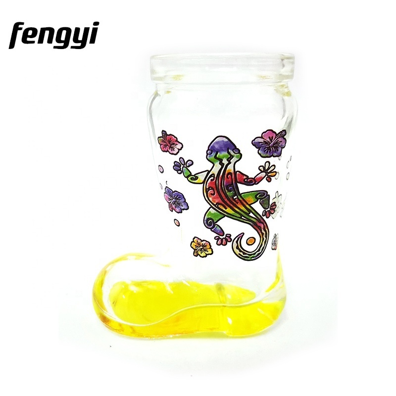 Personalized Souvenir Shot Glass Decal Palm Tree Lizard Printed Cowboy Boot Shot Glasses