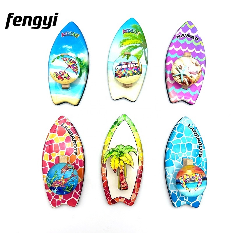 Customized Surfboard Miami Hawaii Lanzarote Beach Souvenir Refrigerator Fridge Magnetic Memo Note Clip