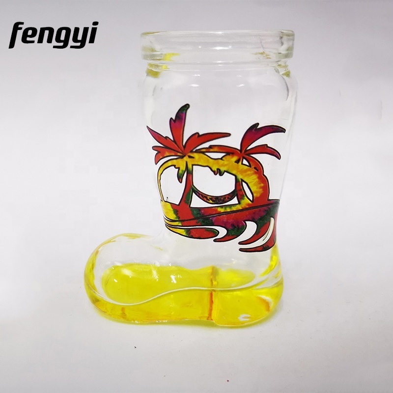 Personalized Souvenir Shot Glass Decal Palm Tree Lizard Printed Cowboy Boot Shot Glasses