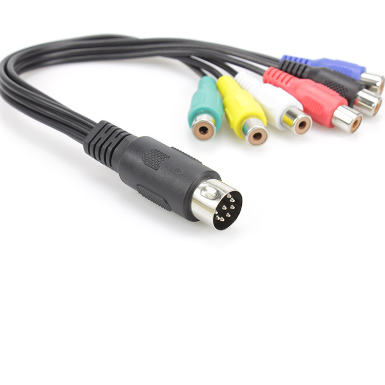 Customize colorful  6.35mm  length 8 pin din male to 6 RCA female plug audio cable data cable