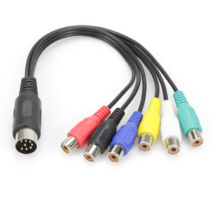 Customize colorful  6.35mm  length 8 pin din male to 6 RCA female plug audio cable data cable