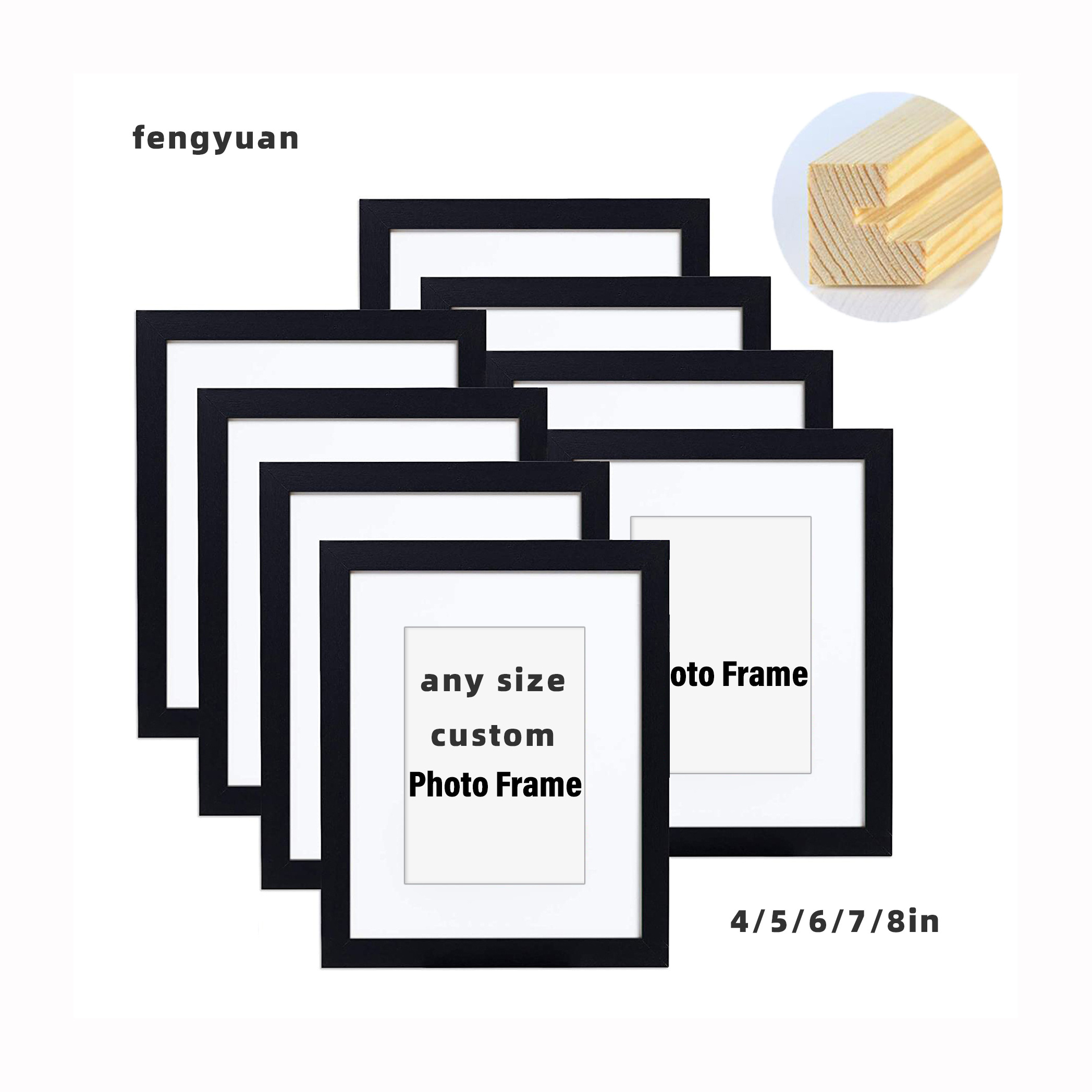 Fengyuan Picture Frame Wood Custom Logo And Size 5 6 7 8 10 inch Wooden Photo Frame