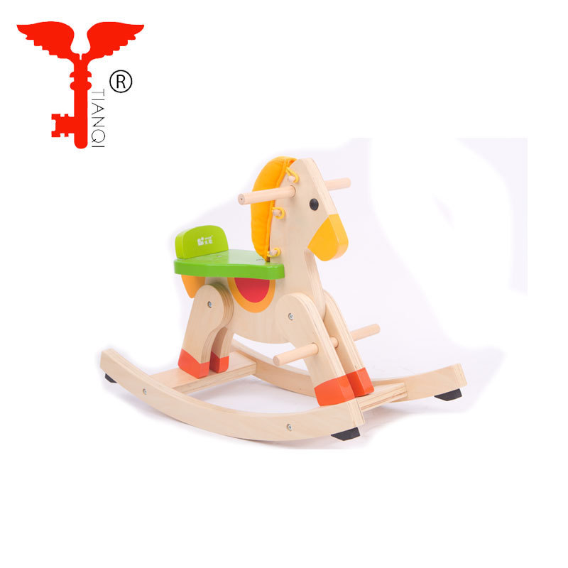 Natural wood children's toy wooden white rocking horse for 3 year old