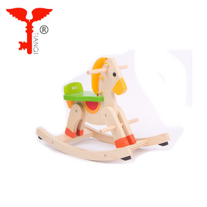 Natural wood children's toy wooden white rocking horse for 3 year old