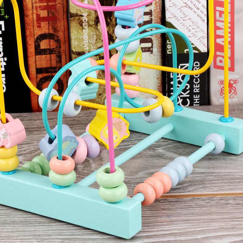 Preschool educational fruit roller coaster wooden montessori bead maze toy for baby