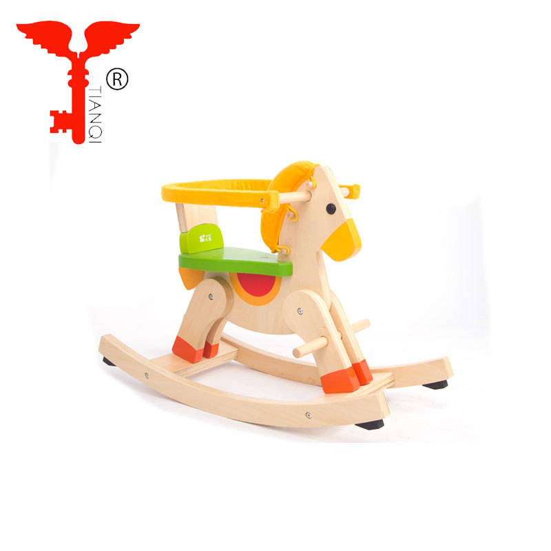 Natural wood children's toy wooden white rocking horse for 3 year old