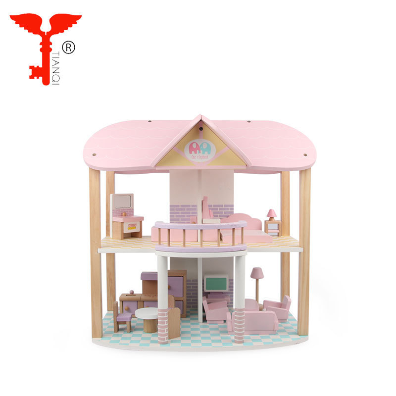 Open two floors children role play game toy family wooden play doll house