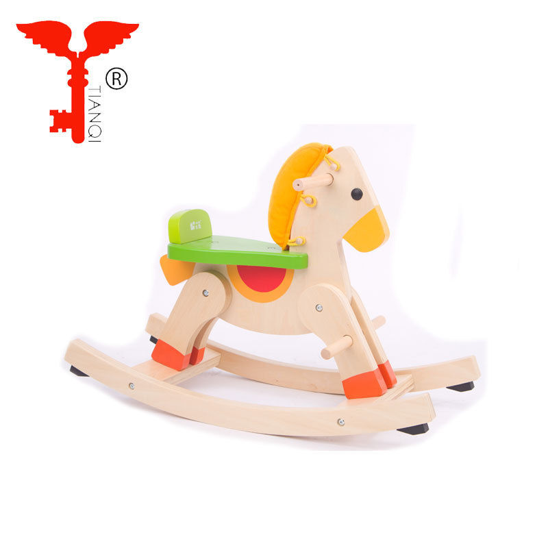 Natural wood children's toy wooden white rocking horse for 3 year old