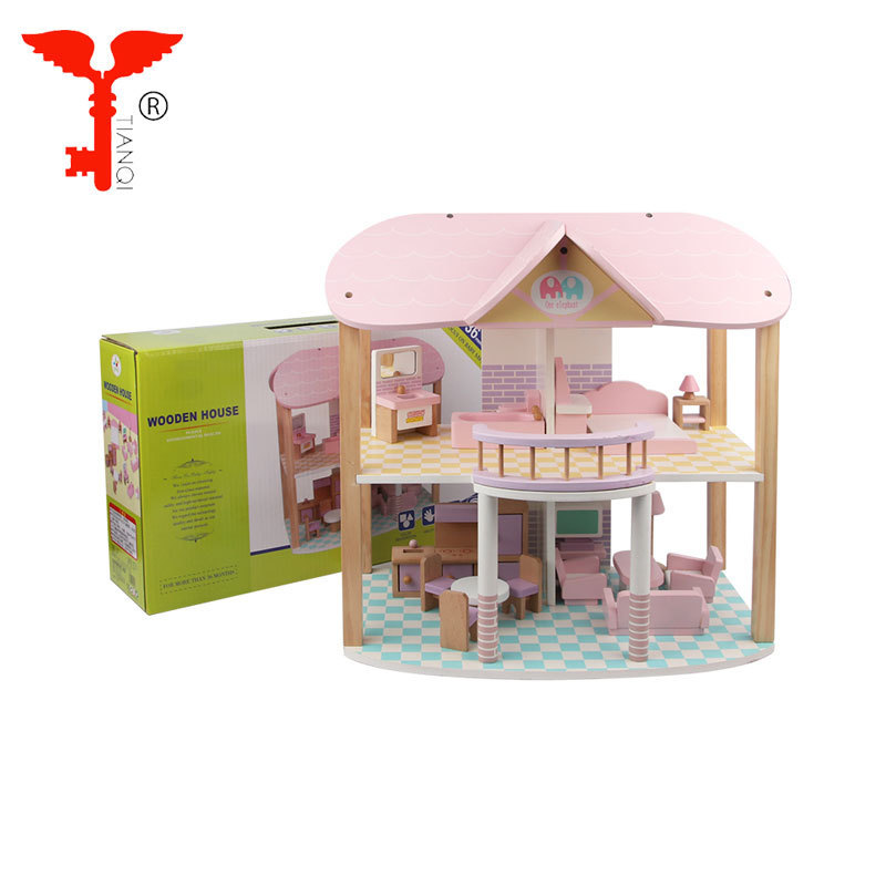 Open two floors children role play game toy family wooden play doll house