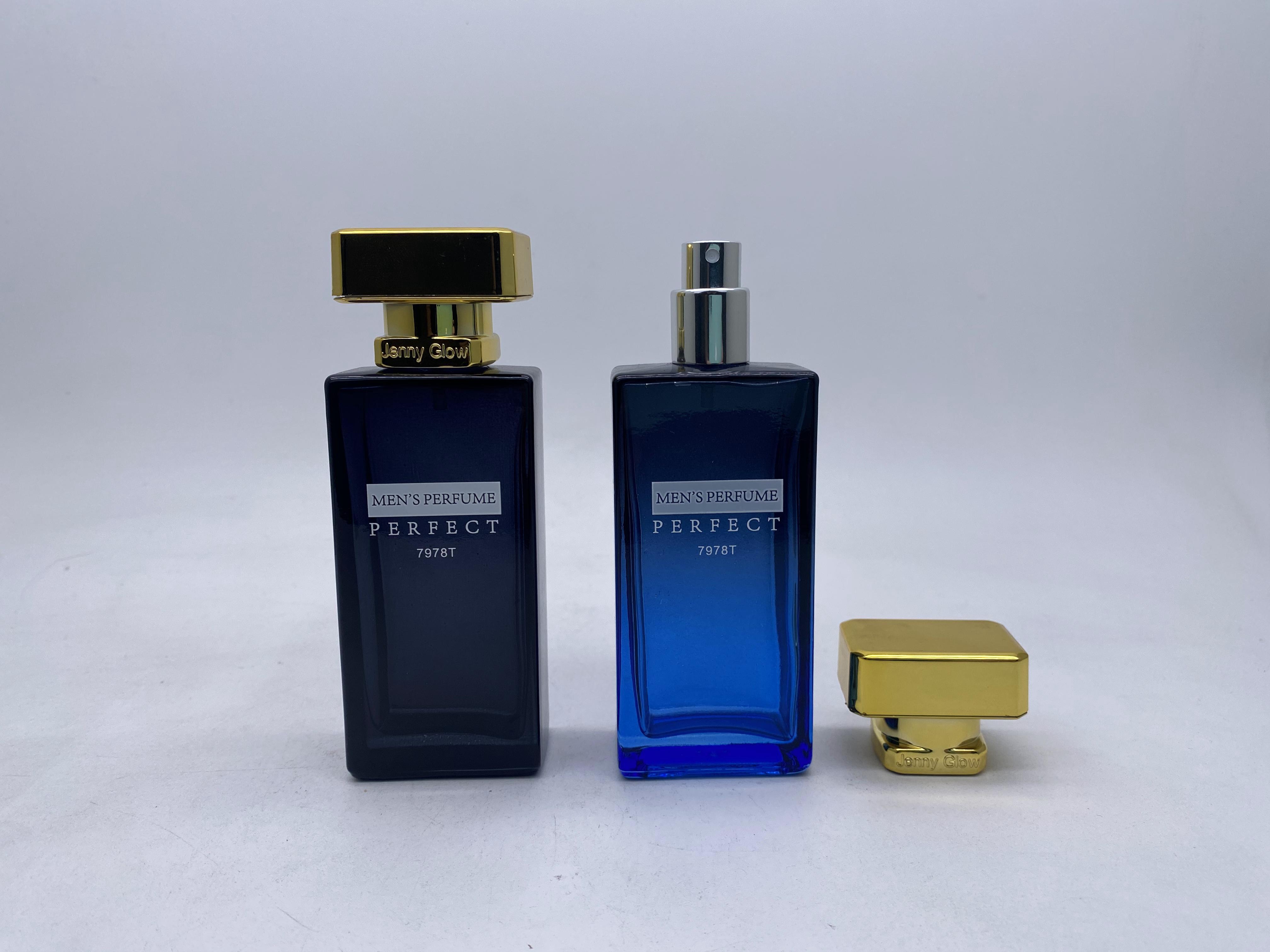 50ml rectangle dark blue perfume glass bottle for men