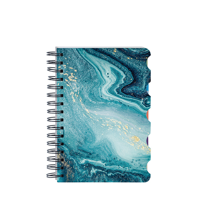 Custom A5 double Spiral Journal lined notebooks marble pattern agenda notebook with index tabs Stationery supply