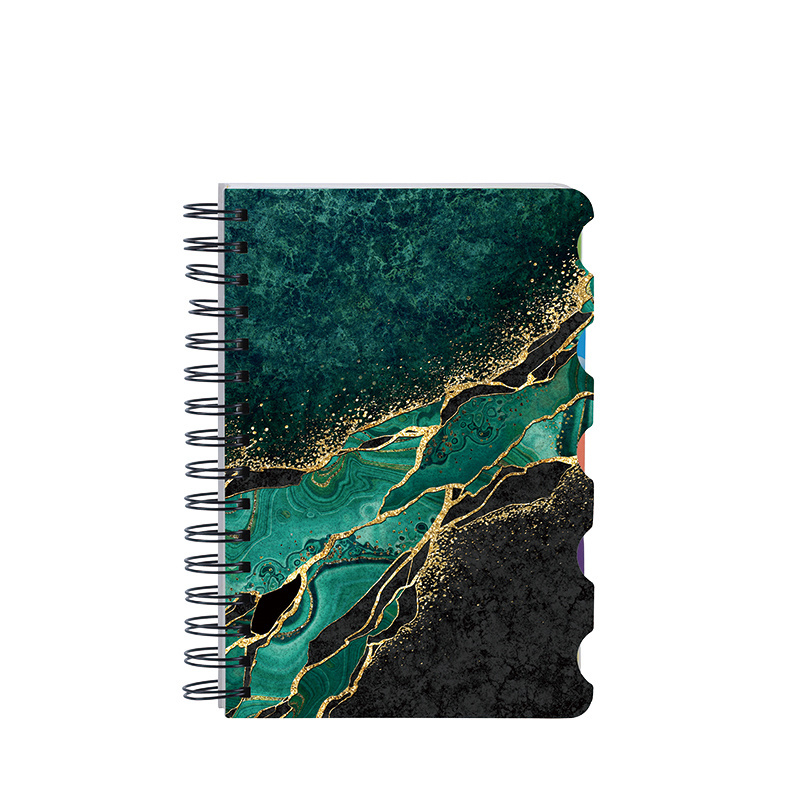 Custom A5 double Spiral Journal lined notebooks marble pattern agenda notebook with index tabs Stationery supply