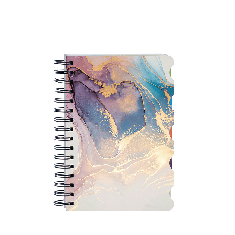 Custom A5 double Spiral Journal lined notebooks marble pattern agenda notebook with index tabs Stationery supply