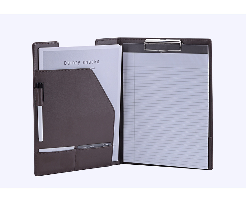 Custom PU PVC Leather Cover Clipboard Folding Clipboard Binder list pad Folder A4 Tablet PU Leather board clip