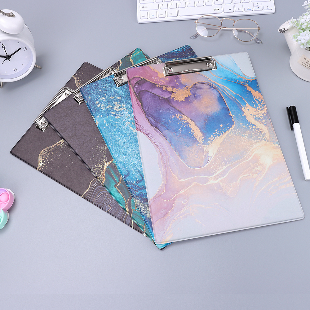 Pattern voltage writing pad marble plate A4 single clip Custom Design Pvc Medical Nursing Acrylic Folding Padfolio Clipboard