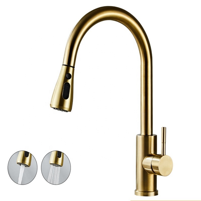 modern silver black gold 304 stainless steel flexible pull out down kitchen mixer tap sink faucet